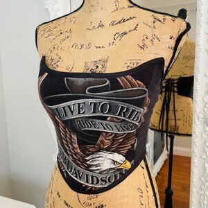 New York Couture Reworked Harley Davidson Eagle Logo Motorcycle Corset Top